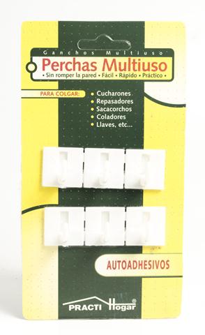 PERCHA AUTOADH. PRACTIHOGAR MULTIUSO BLANCA (DISPLAY X 6 U.)