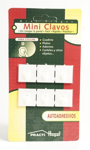 PERCHA AUTOADH. PRACTIHOGAR MINI-CLAVO BLANCA (DISPLAY X 6 U.)