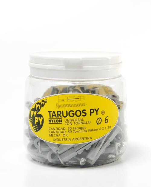 TARUGO DE NYLON PY DE 6 MM. UNIVERSAL C/TORN.(FRASCO TRANSP.X 50U.)